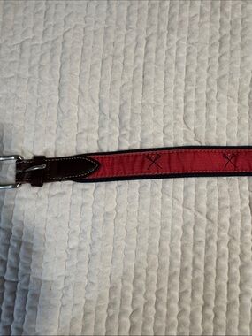 Vineyard Vines Red Fabric Belt with Brown Leather Trim